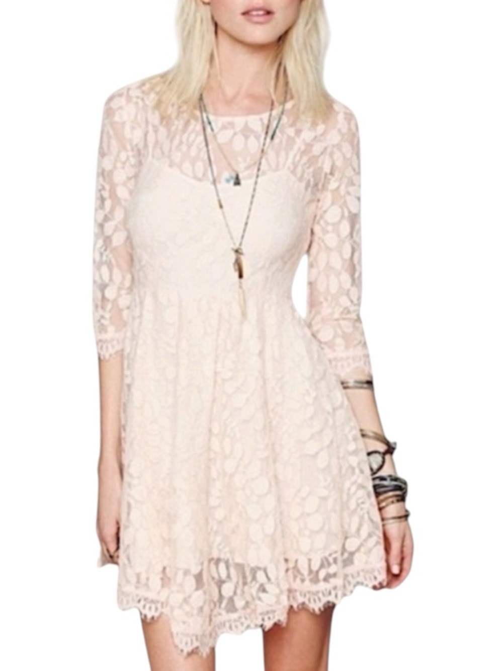 FREE PEOPLE Floral Mesh Lace Leaf Pattern Dress Size 2